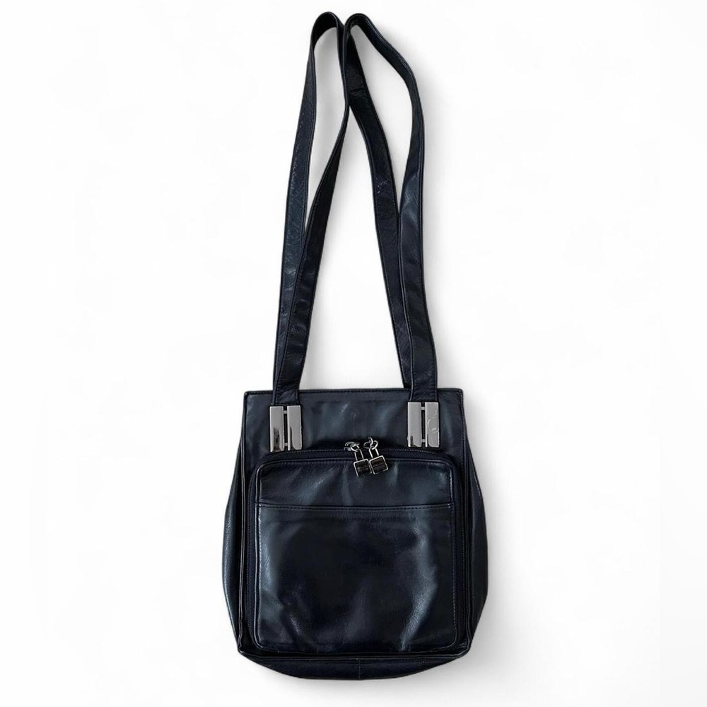 Vintage Y2K Perlina New York Black Leather Crossbody Bag